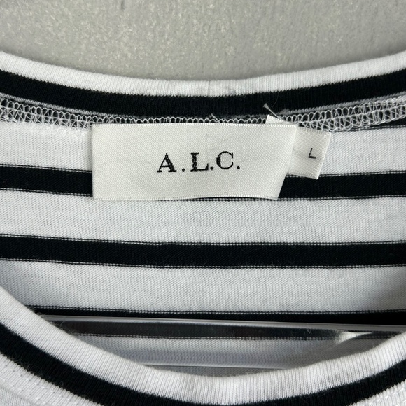 A.L.C size L Kidman mini shirt dress black white stripe 3/4 puff sleeve cotton - Picture 10 of 12
